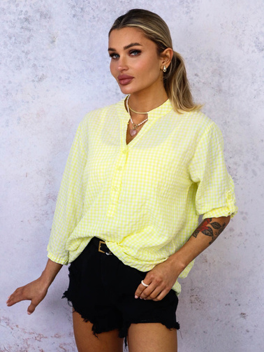 BLUZKA KOSZULOWA W KRATKĘ- ŻÓŁTA