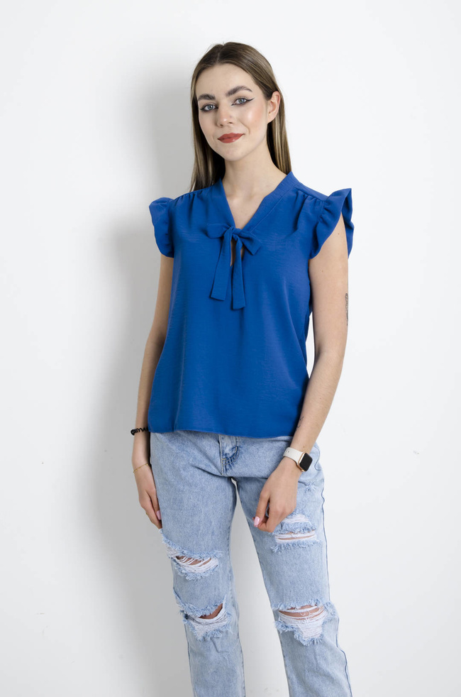 BLUZKA Z WIĄZANIEM GRANATOWA