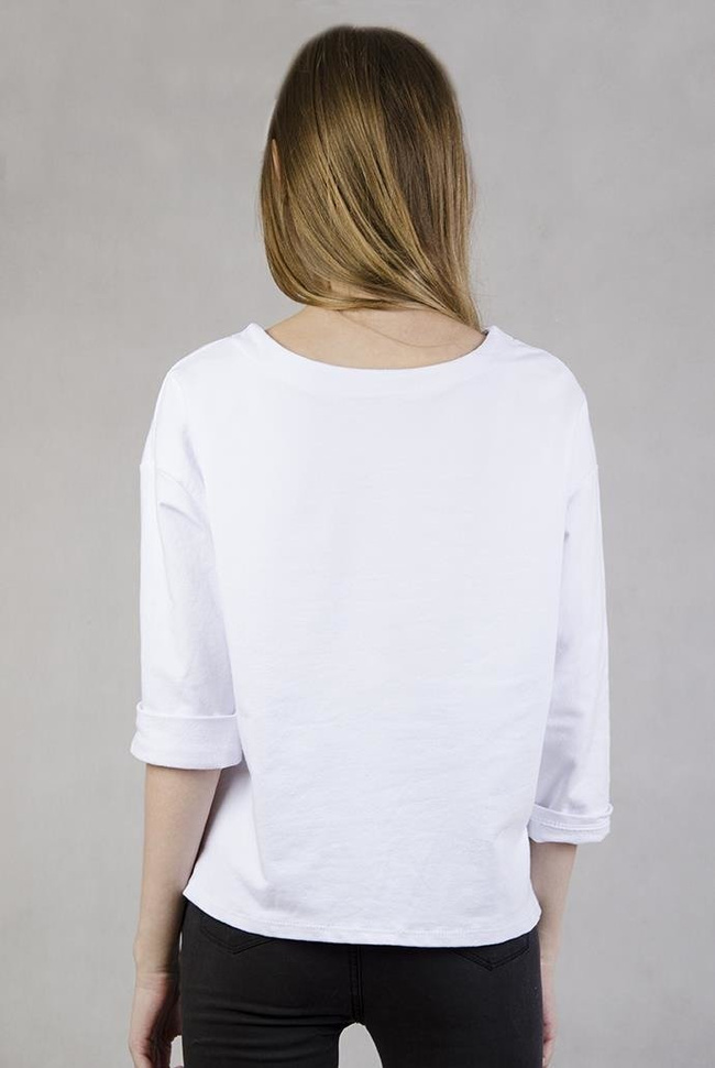 Biała bluzka z koralikami i rękawem 3/4