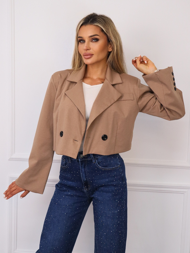 KRÓTKA MARYNARKA ZAPINANA NA GUZIKI- BRĄZOWA