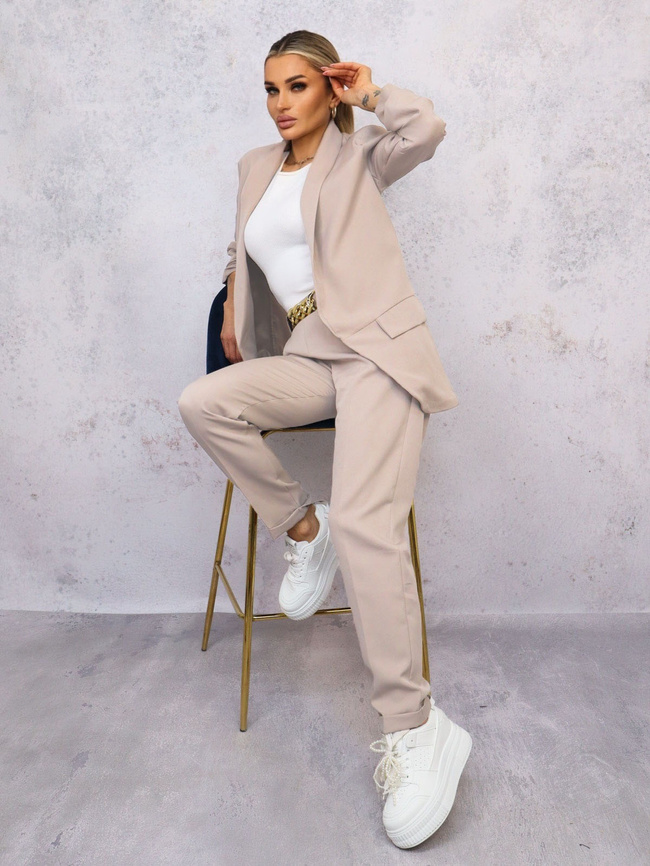 CIEMNOBEŻOWY KOMPLET MARYNARKA+ SPODNIE