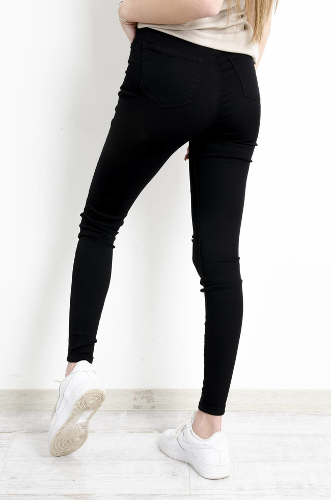 CZARNE SPODNIE SKINNY Z WYSOKIM STANEM- ROZCIĘCIA NA KOLANACH