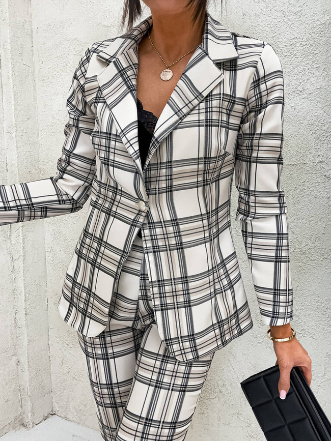 KOMPLET W KRATĘ MARYNARKA+ SPODNIE- BEŻOWY