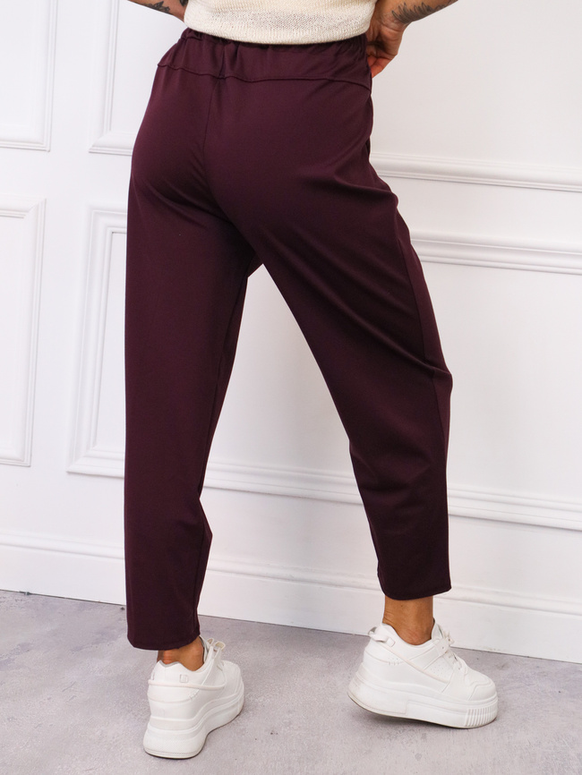 SPODNIE MATERIAŁOWE Z OZDOBNYMI GUZIKAMI NA DOLE NOGAWEK- BORDOWE