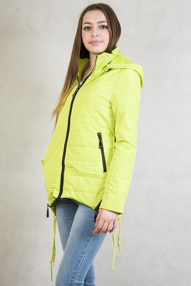 Asymetryczna limonkowa kurtka z kapturem