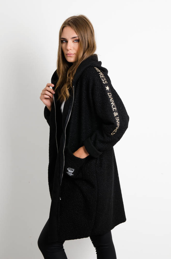 CZARNY PŁASZCZ OVERSIZE Z KAPTUREM