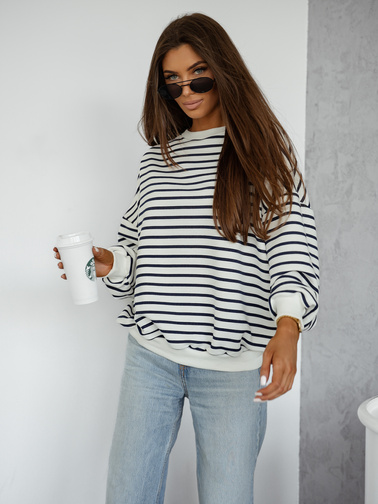 BLUZA OVERSIZE W PASKI- GRANATOWA