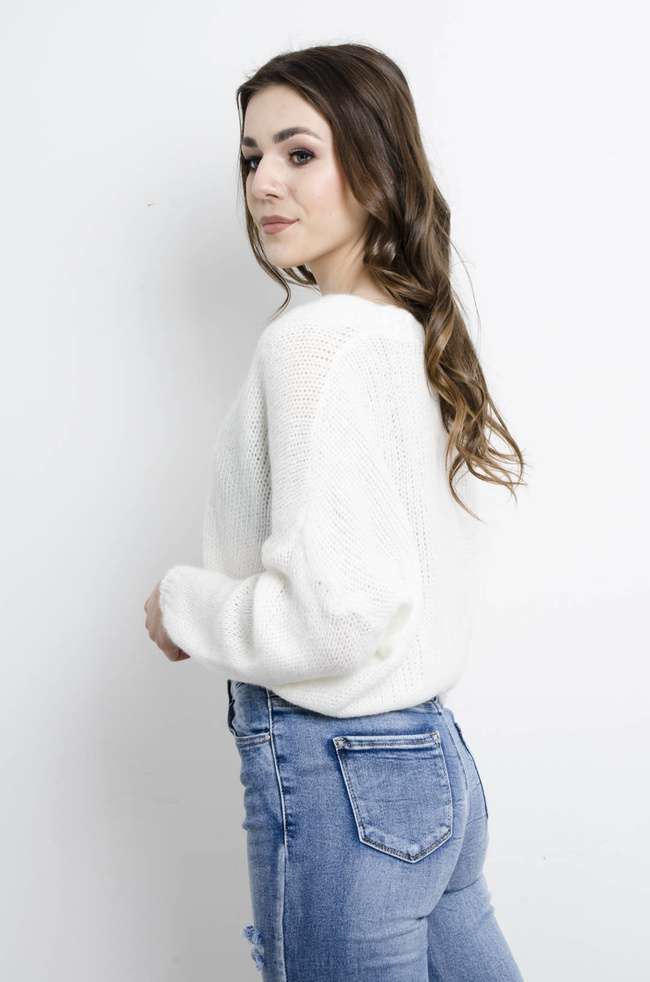 SWETER KARDIGAN ZAPINANY NA GUZIKI- BIAŁY