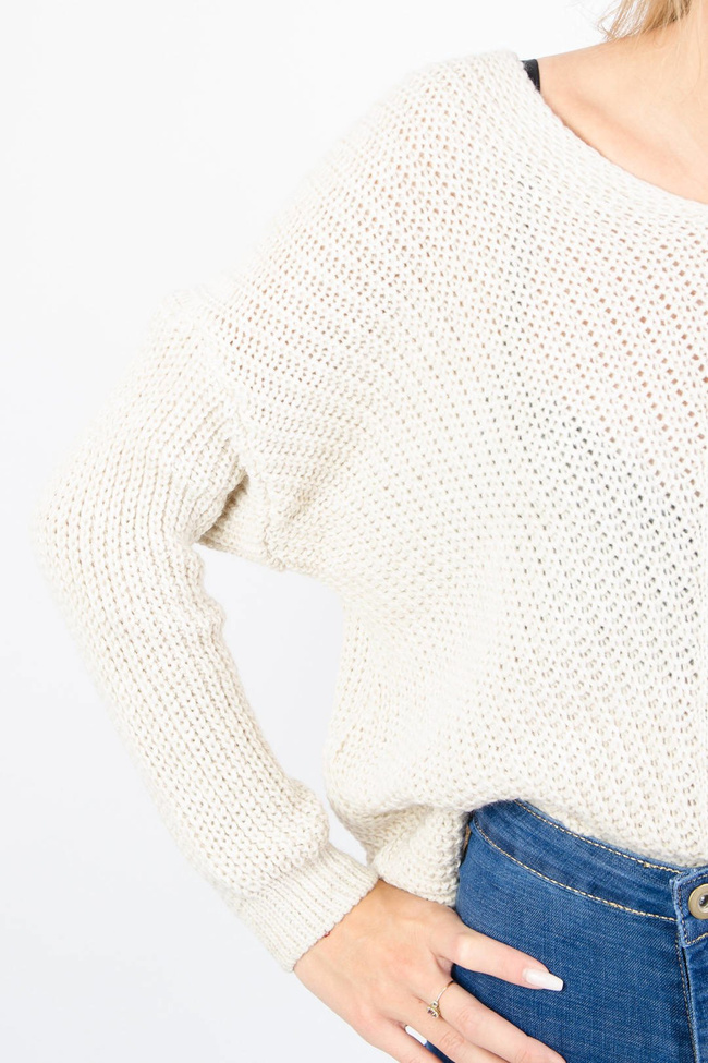 BEŻOWY ASYMETRYCZNY SWETER W SZPIC