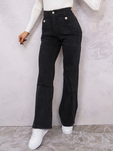 SPODNIE JEANSOWE ROZSZERZANE Z KIESZENIAMI Z PRZODU- CIEMNOSZARE