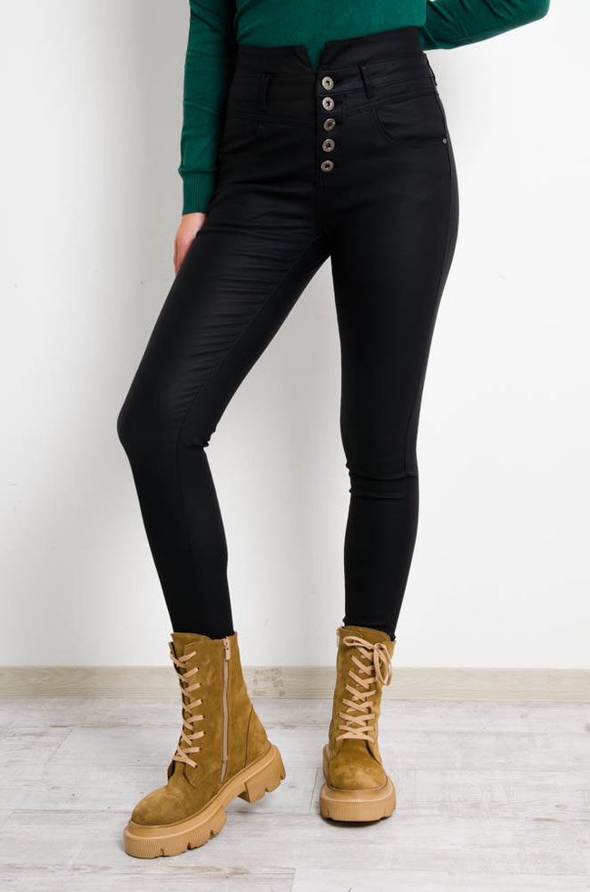 CZARNE SPODNIE WOSKOWANE Z BARDZO WYSOKIM STANEM