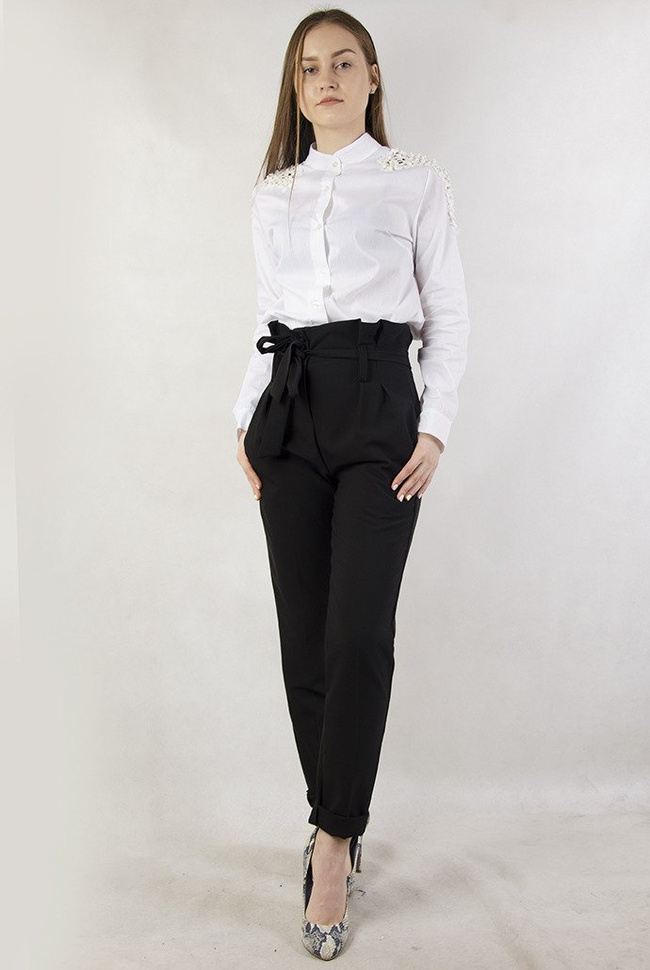 Czarne eleganckie spodnie z wysokim stanem