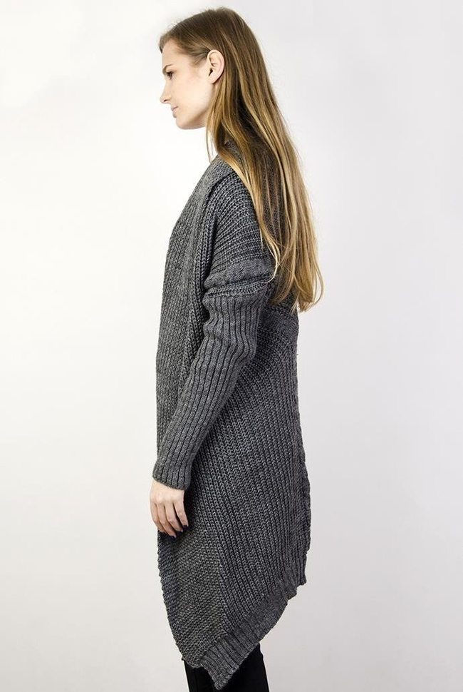 Ciemnoszary sweter kardigan z wywijanym kołnierzem