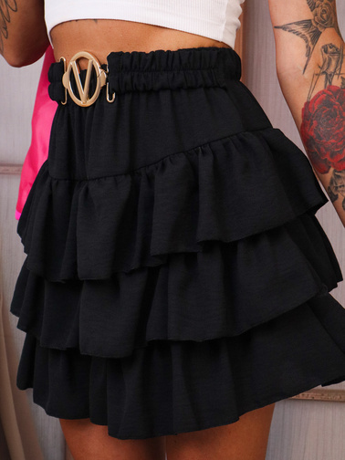 SPÓDNICO-SPODENKI Z FALBANAMI I PASKIEM- CZARNE