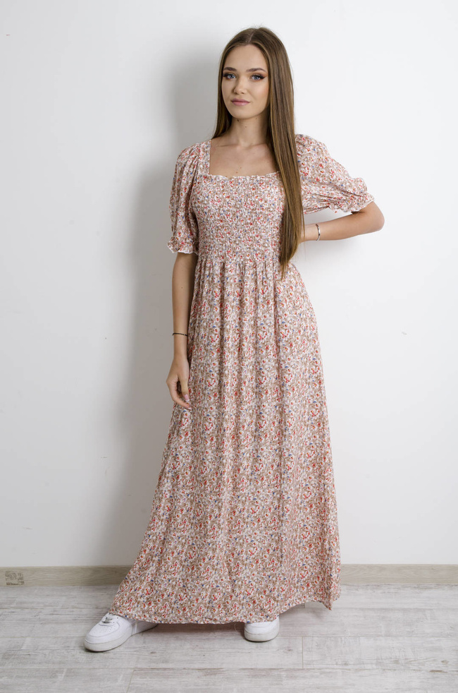 SUKIENKA MAXI W KWIATY - BRĄZOWA