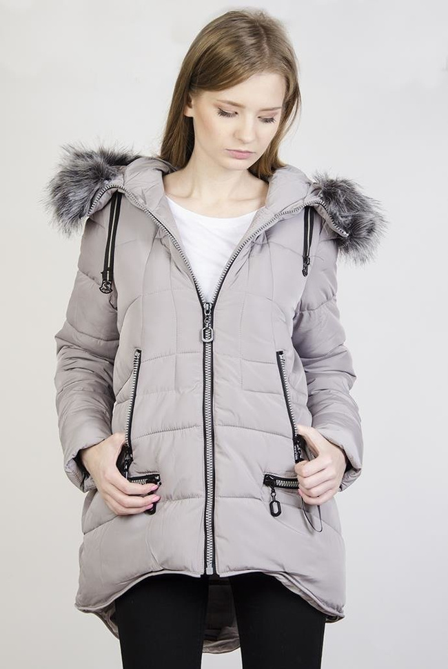 Ocieplana szara asymetryczna kurtka