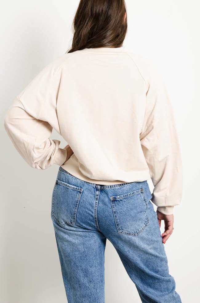 BEŻOWA BLUZA OVERSIZE Z WYSZYWANYM LOGO ''M''