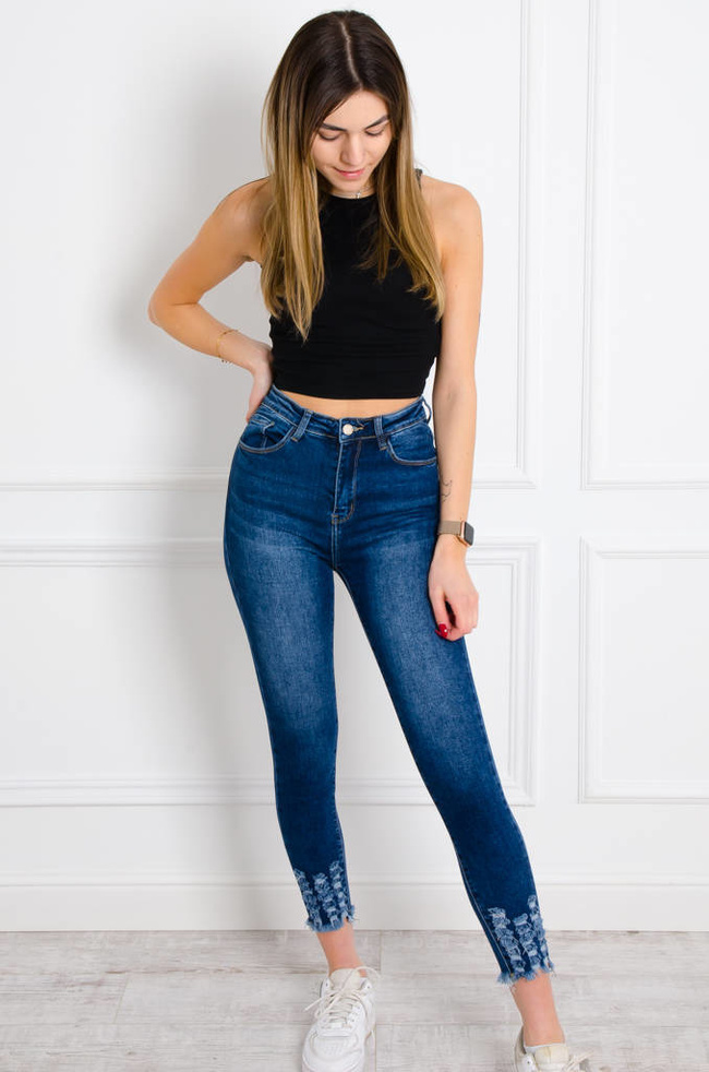 SPODNIE JEANSOWE SKINNY Z PRZETARCIAMI NA DOLE NOGAWKI