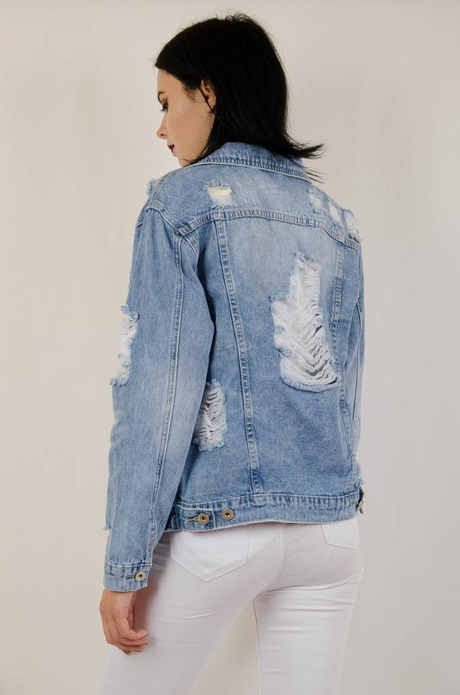 Kurtka jeansowa z licznymi przetarciami