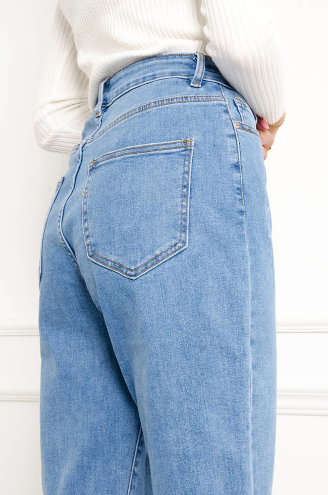 SPODNIE JEANSOWE MOM STRETCH Z PRZETARCIAMI- WYSOKI STAN