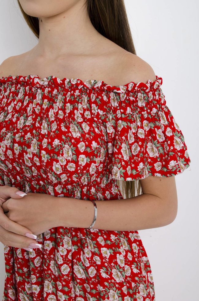 SUKIENKA MAXI W KWIATY - CZERWONA