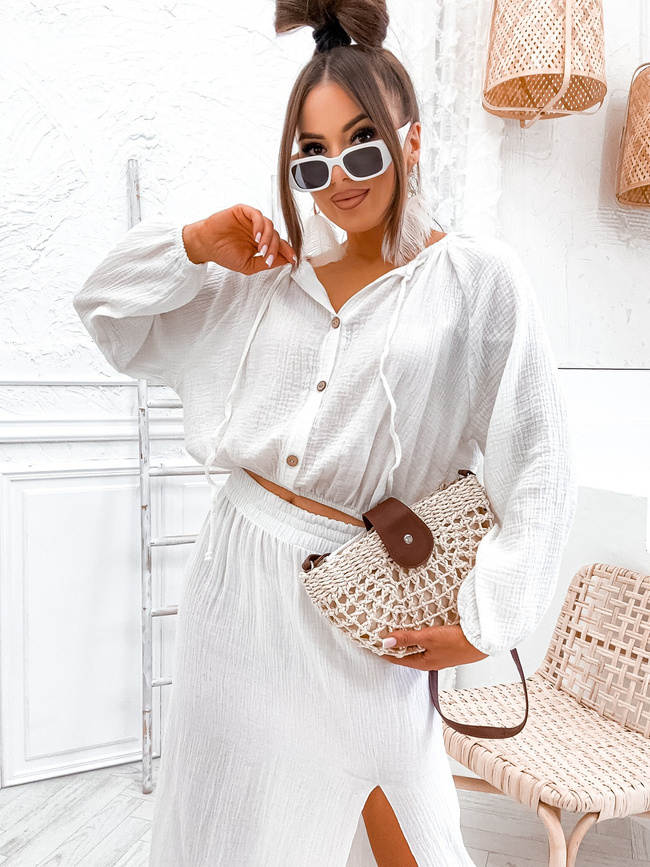 KOMPLET BAWEŁNIANY BLUZKA+ SPÓDNICA- EKRI