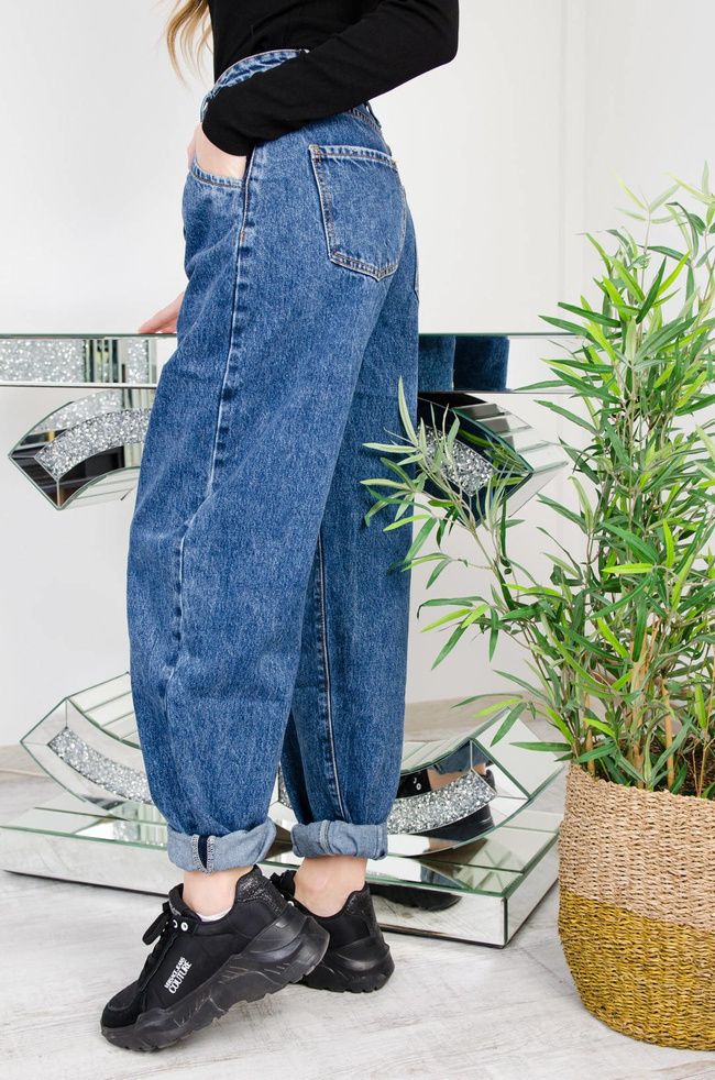 CIEMNE JEANSY SLOUCHY Z WYSOKIM STANEM