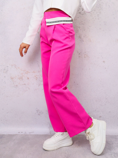 SPODNIE MATERIAŁOWE ELEGANCKIE Z MANKIETEM W PASIE- CIEMNY RÓŻ