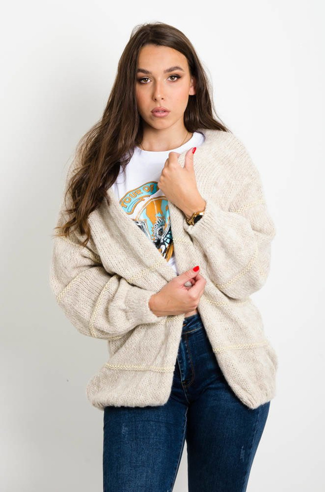 BEŻOWO-ZŁOTY SWETER KARDIGAN