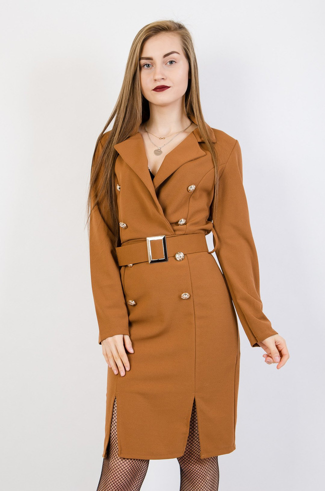 Brązowa sukienka a'la marynarka