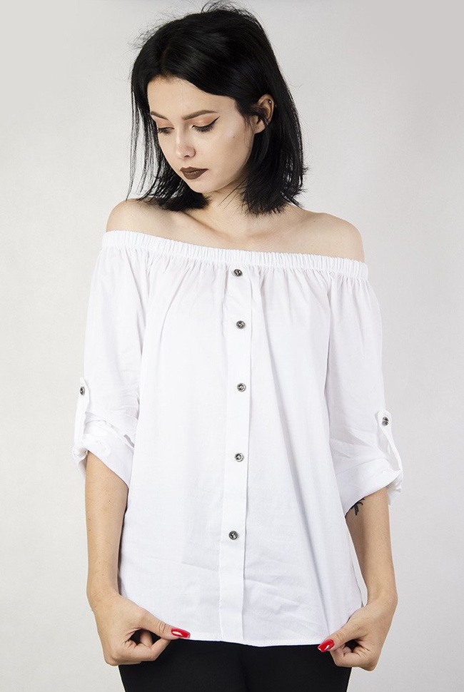 Biała koszula z gumką w dekolcie