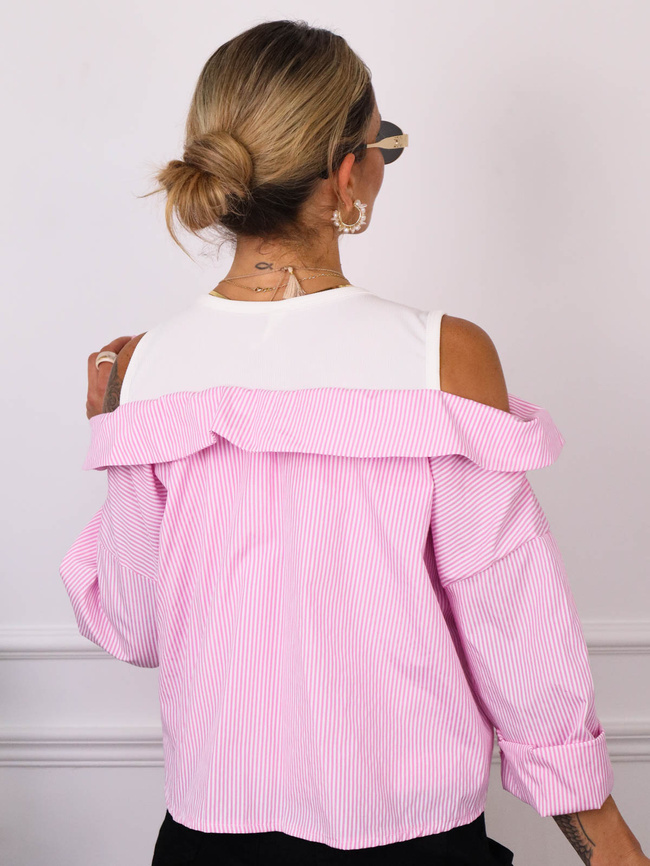 TOP Z KOSZULĄ W PASKI OVERSIZE- RÓŻOWY