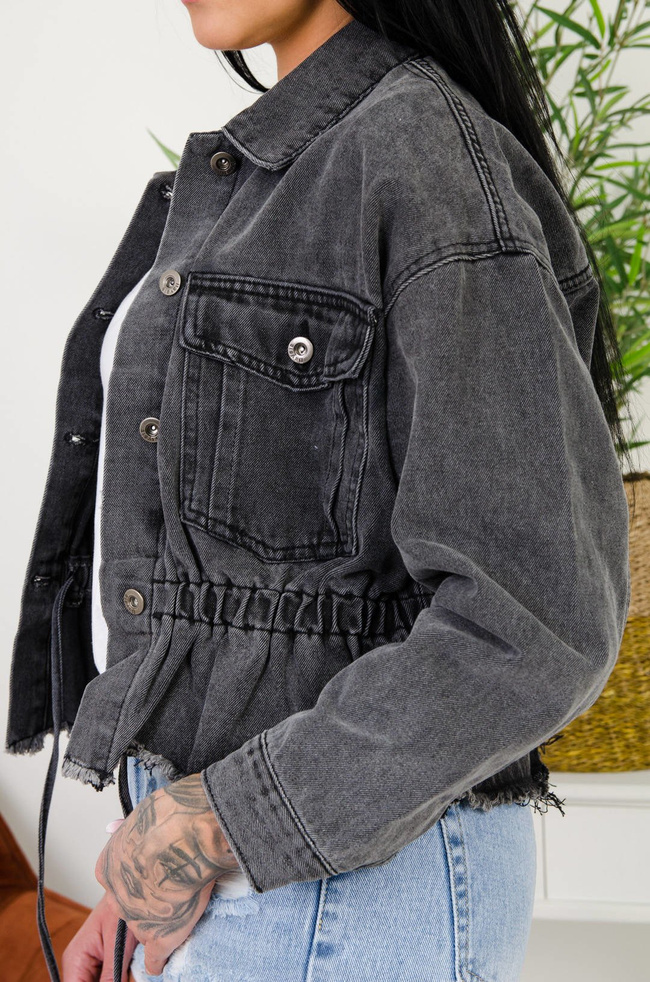CIEMNO SZARA KURTKA JEANSOWA Z MARSZCZENIEM