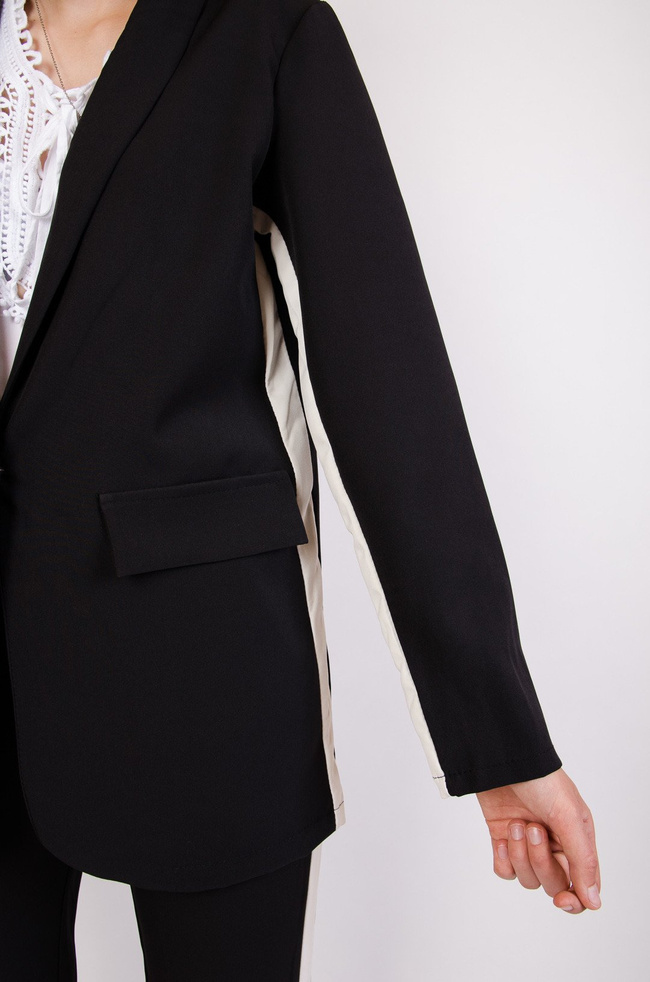 Czarny żakiet z białymi lampasami