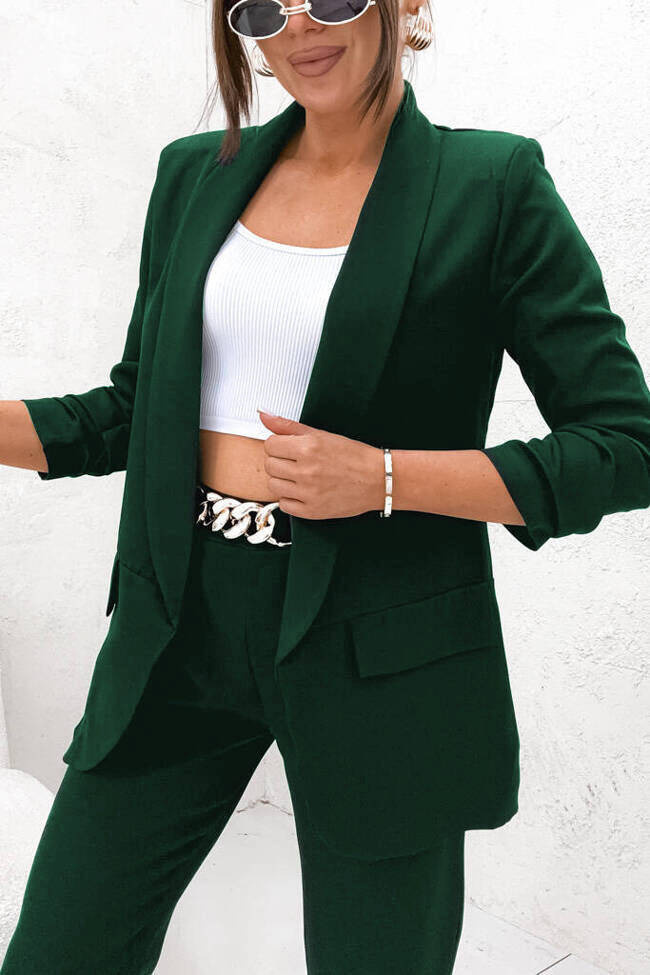 BUTELKOWO ZIELONY KOMPLET MARYNARKA+ SPODNIE