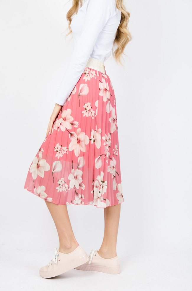 PLISOWANA SPÓDNICA W KWIATY W KOLORZE RÓŻOWYM