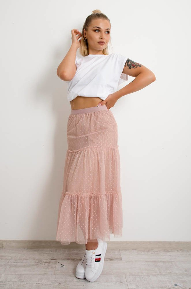 RÓŻOWA SPÓDNICA TIULOWA PLUMETI-MIDI