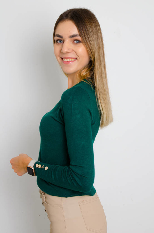 SWETER Z OZDOBNYMI GUZIKAMI Z DEKOLTEM W SEREK-ZIELONY