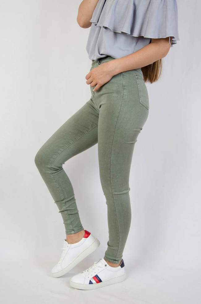 Jasno zielone dopasowane spodnie z wysokim stanem