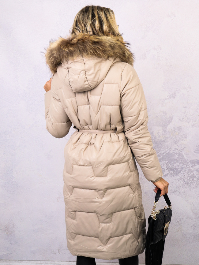 DŁUGA PIKOWANA KURTKA Z FUTERKIEM- BEŻOWA
