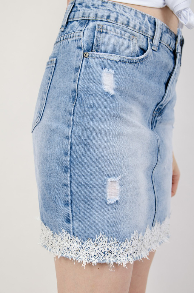 Spódnica jeansowa z koronką i cyrkoniami