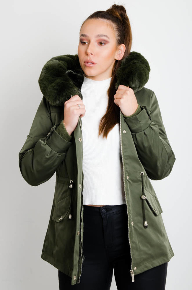 ZIELONA JESIENNO-ZIMOWA KURTKA PARKA NA MISIU