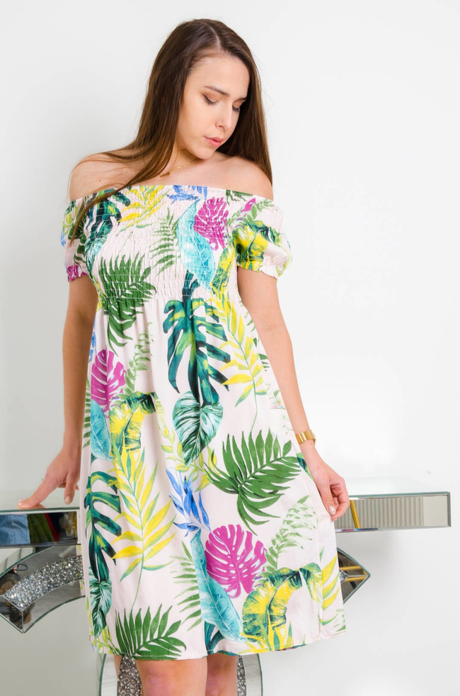 SUKIENKA HISZPANKA Z MOTYWEM KWIATÓW W KOLORZE JASNO-RÓŻOWYM