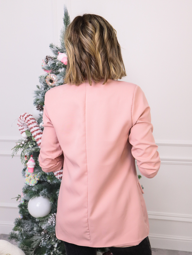 MARYNARKA BEZ ZAPIECIA Z MARSZCZONYMI RĘKAWAMI- PUDROWY RÓŻ