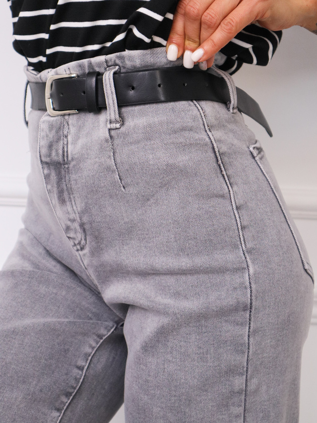 SZARE JEANSOWE SPODNIE Z SZEROKIMI NOGAWKAMI+ PASEK