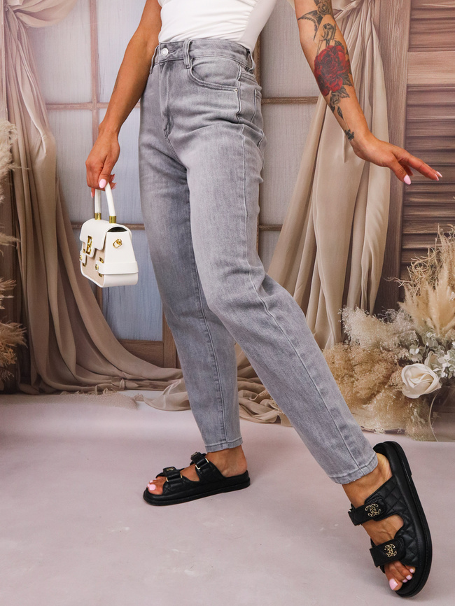 SPODNIE JEANSOWE- MOM STRETCH- SZARE