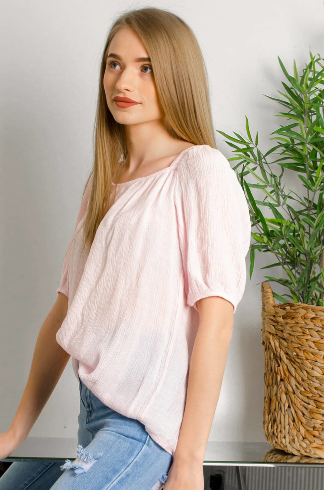 RÓŻOWA BLUZKA Z KWADRATOWYM DEKOLTEM