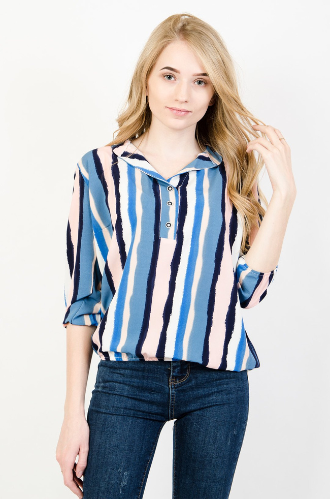 Bluzka w kolorowe paski z rękawem 3/4