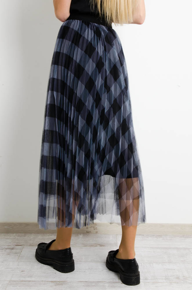 SZARA SPÓDNICA TIULOWA W KRATĘ