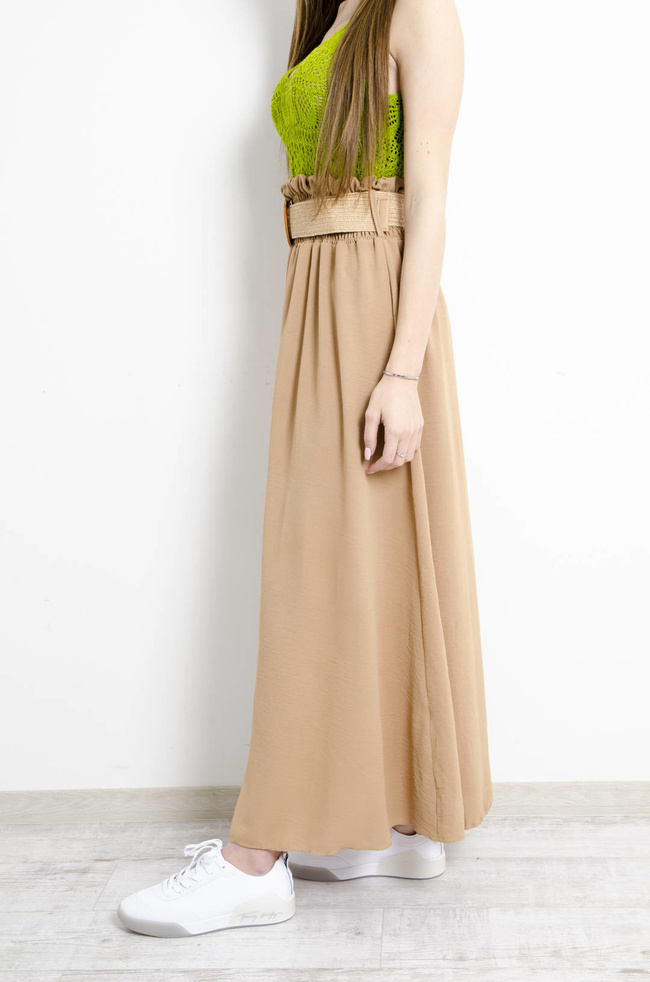 SPÓDNICA MAXI Z GUMĄ + PASEK BRĄZOWA